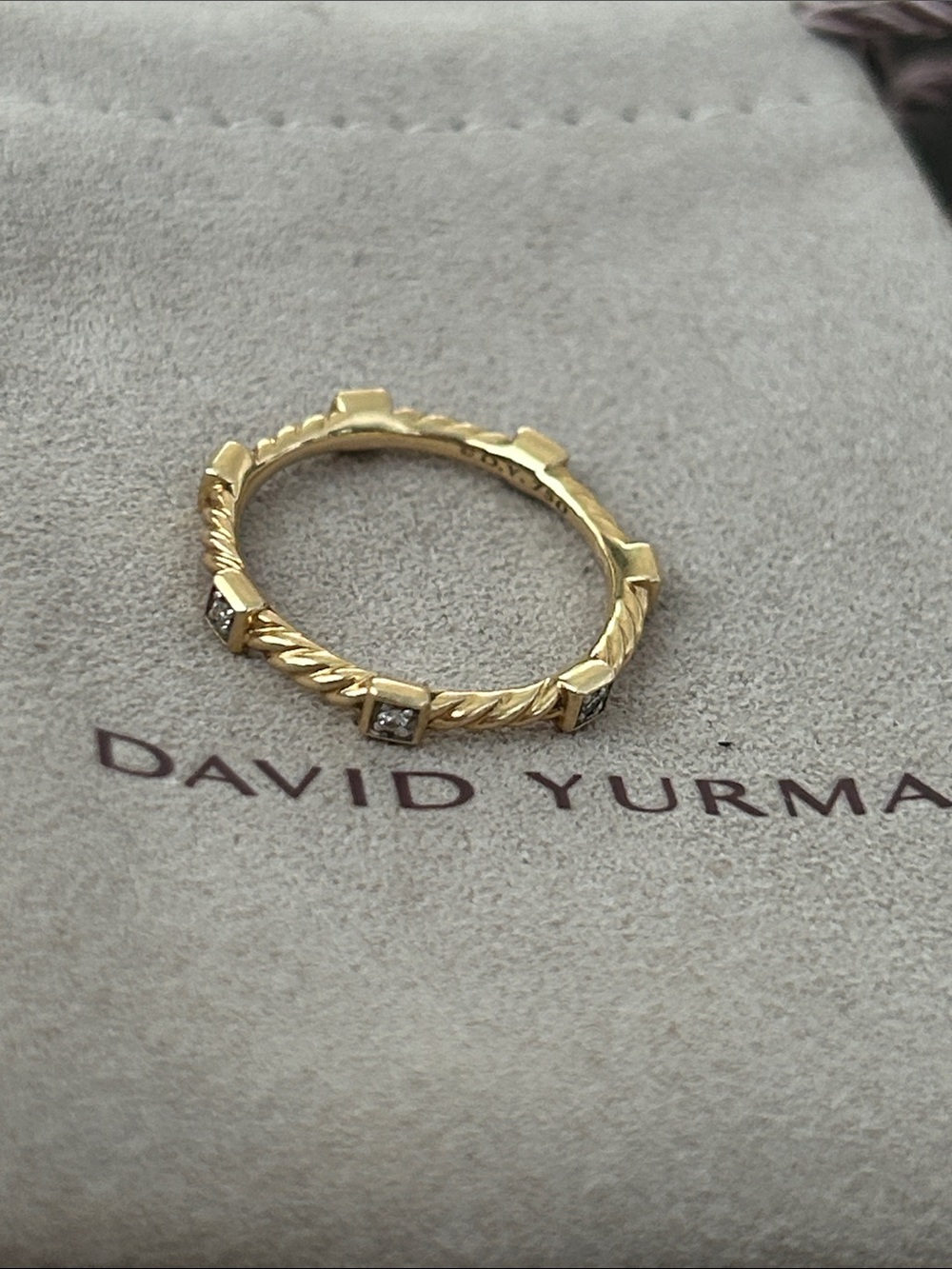 David Yurman Yellow Gold Rope Ring with Diamond Accents